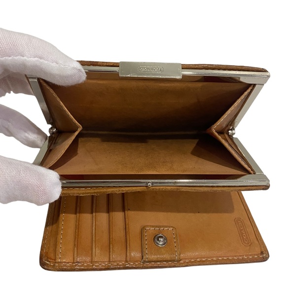 COACH brown KISSLOCK WALLET  - leather - fabric - monogram pattern - unisex - Picture 8 of 17